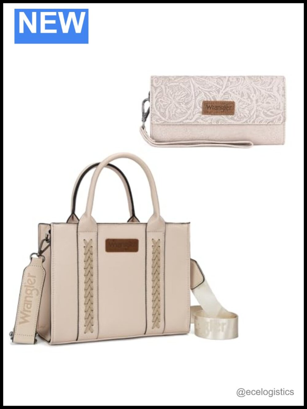 Western Tooling Vegan Leather Tote Bag and RFID Wallet Set with Whipstitch